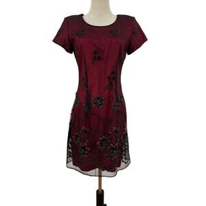 Vtg 90s Virgo Dress Sz 6P Flocked Velvet Red Black Dress Titanic Whimsy Goth